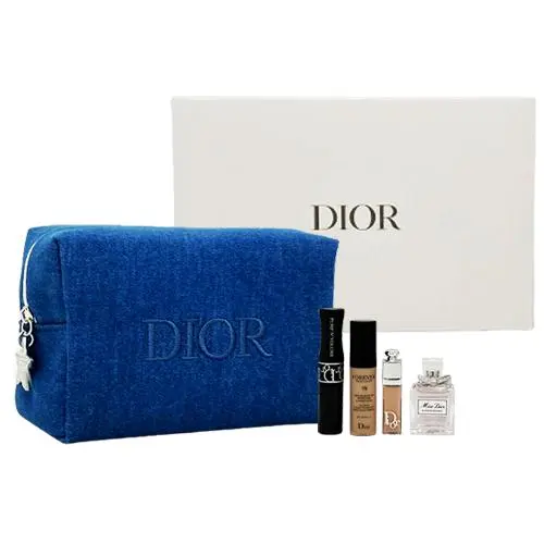 (NO BOX) DIOR BEAUTY LIMITED EDITION 2024 DENIM MAKEUP BAG & DIOR MINI COSMETICS