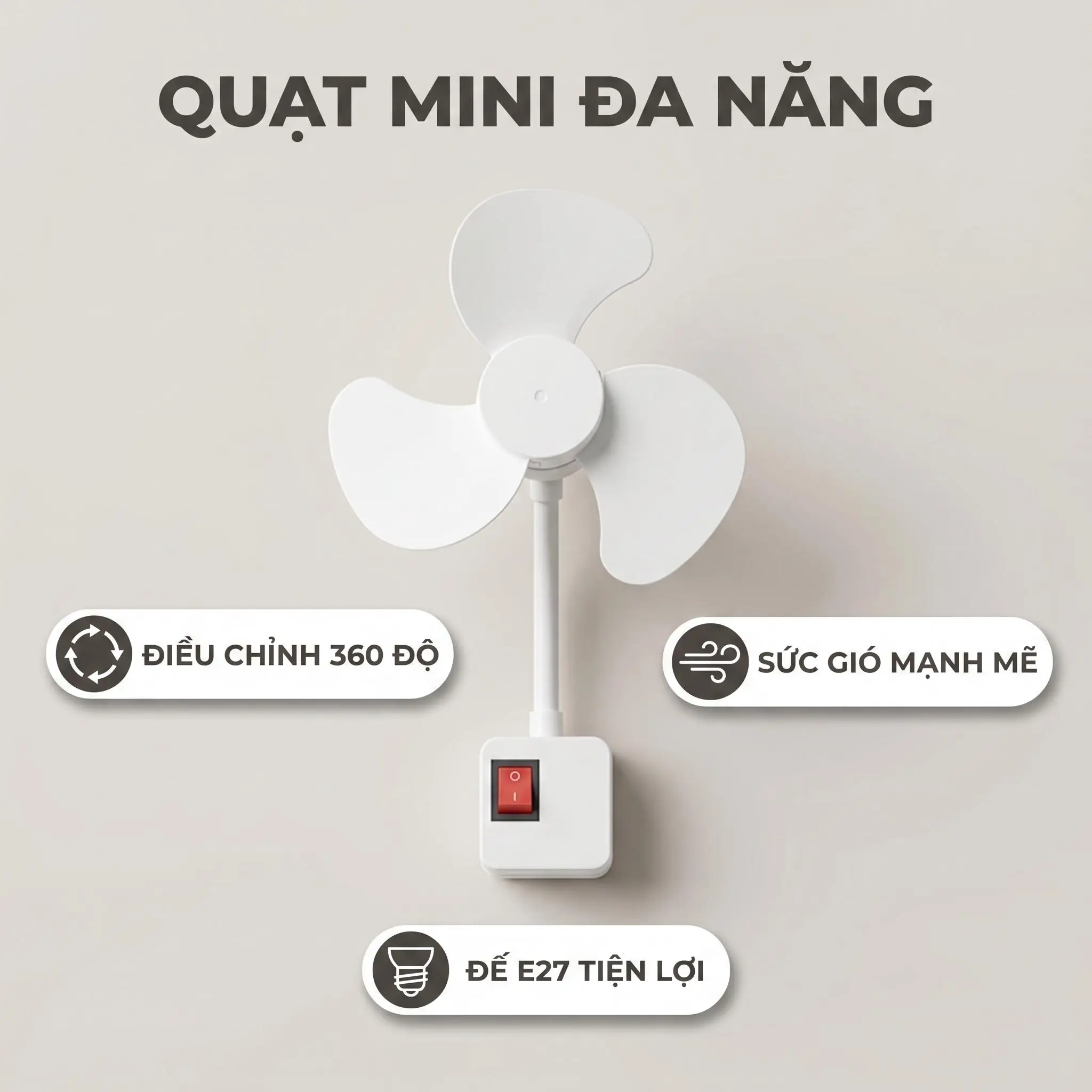 Quạt làm mát 3 cánh E27 hiện đại nhỏ gọn có phích cắm cho ký túc xá sinh viên, văn phòng, quạt làm mát nhỏ máy quạt Tiết kiệm năng lượng tại nhà