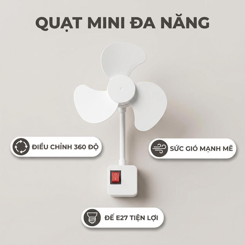 Quạt làm mát 3 cánh E27 hiện đại nhỏ gọn có phích cắm cho ký túc xá sinh viên, văn phòng, quạt làm mát nhỏ máy quạt Tiết kiệm năng lượng tại nhà Quạt USB