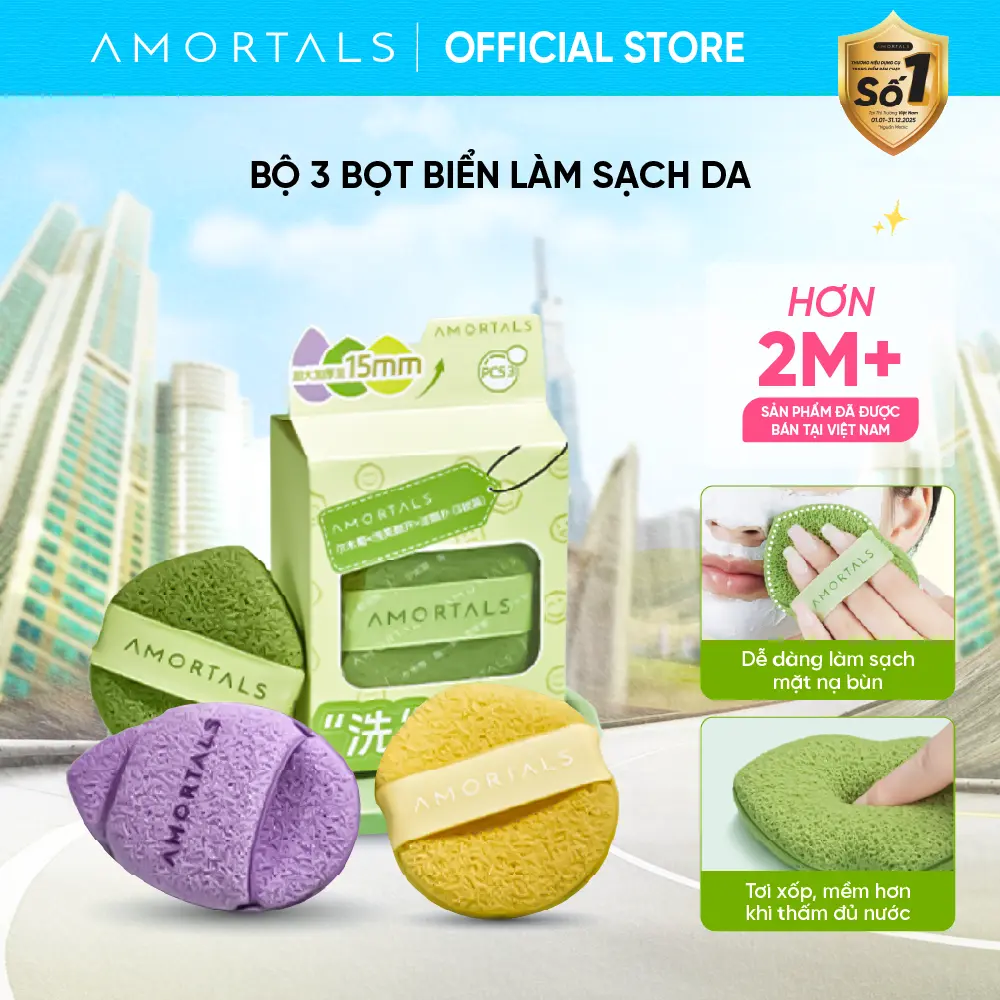 [OFFICIAL] Bọt Mút Rửa Mặt Amortals Làm Sạch Sâu, Nở To Khi Gặp Nước, Dịu Nhẹ Cho Mọi Loại Da, Bọt Biển Rửa Mặt