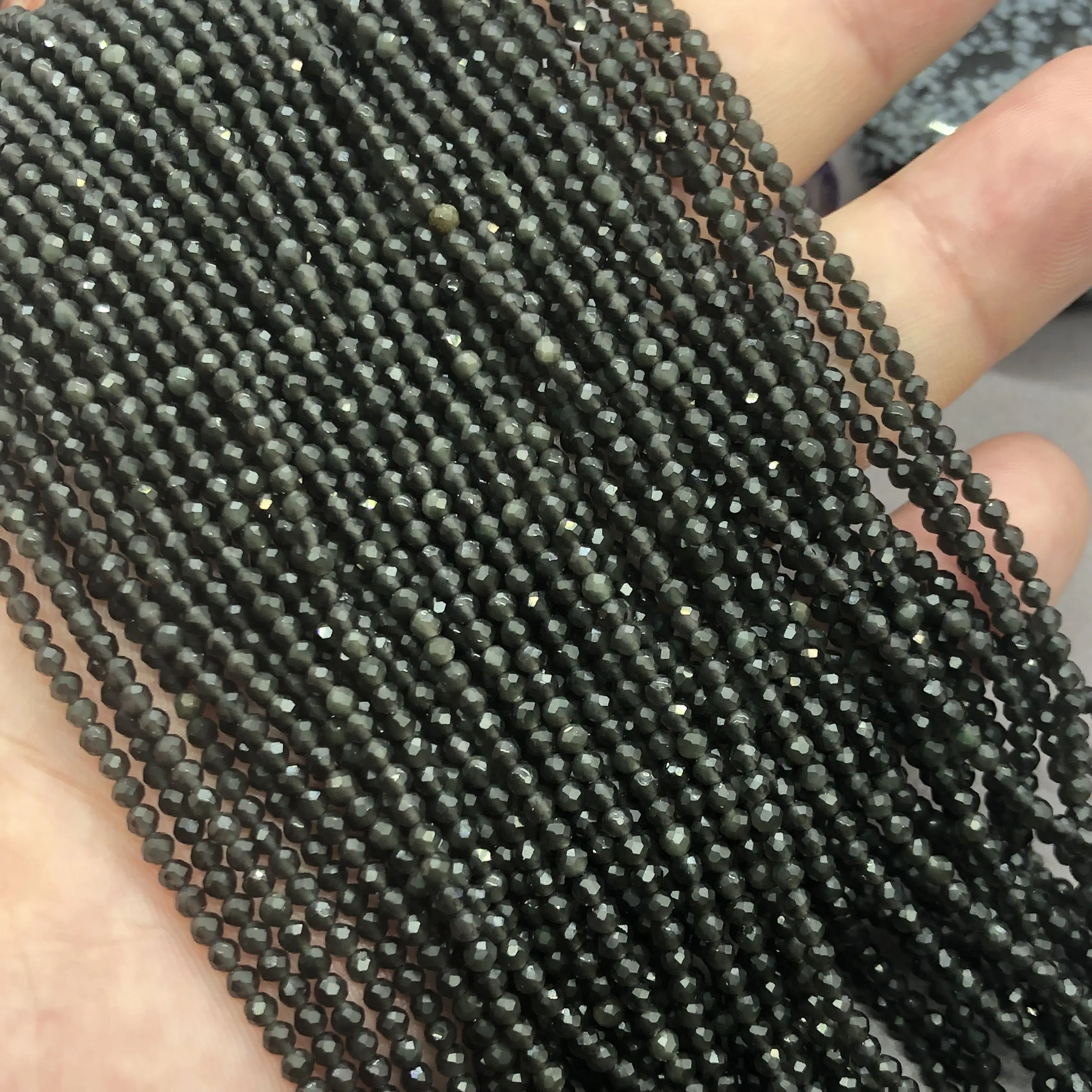 Black Obsidian Small Beads Natural Stone Faceted Cut Shining DIY 2/3/4mm