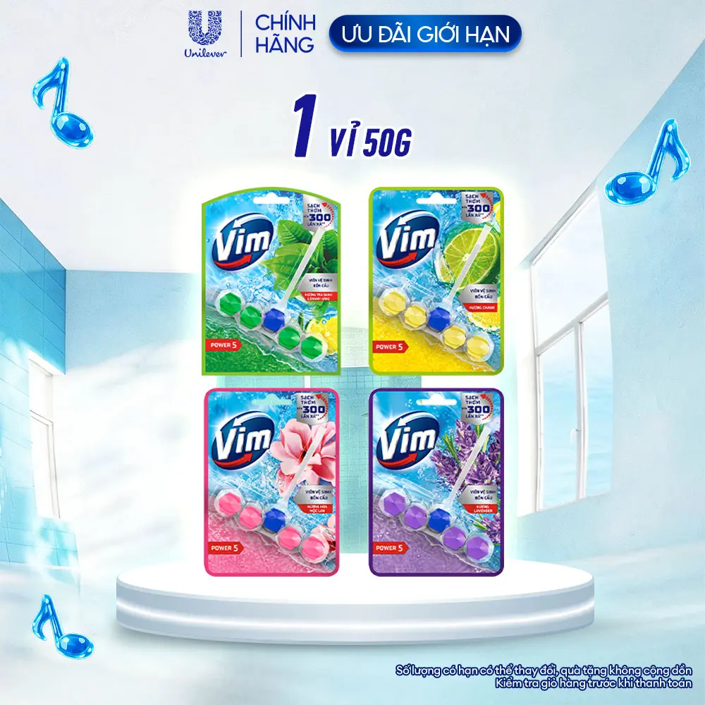 Viên Treo Vệ Sinh Bồn Cầu Vim Power 5 Hỗ Trợ Sạch Thơm (50g/viên) [1]