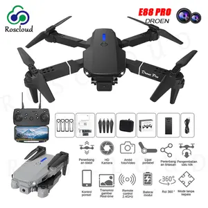 Roscloud Drone E88 Pro,  pesawat tanpa awak quadcopter dengan kontrol jarak jauh kamera tunggal dan kamera ganda permainan Anti Tabrak Drone Mini Dengan Kamera HD Drone Smart Drone Remote