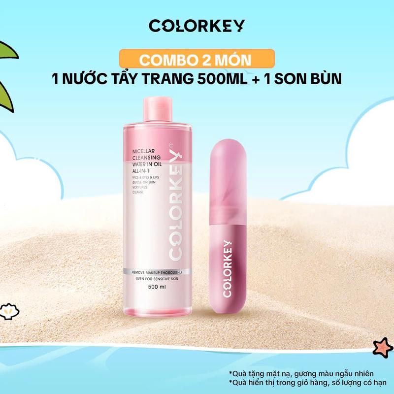EX COMBO 2 MÓN 1 nước tẩy trang 500ml + 1 SON KEM BÙN MOUSSE COLORKEY với lớp nhung finish trendy tạo cảm giác quyến rũ 2g son - KLL1L17