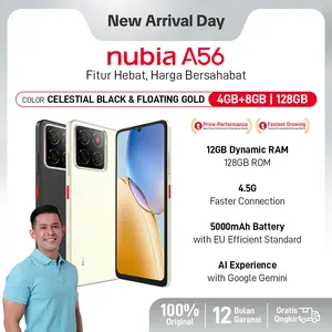 [AFDHAL AVROVE] Handphone nubia A56 ROM 128GB RAM 12GB (4+8GB) Smartphone Kamera AI 13MP Triple Camera Layar 6.75" 90Hz, Baterai 5000mAh Fast Charging