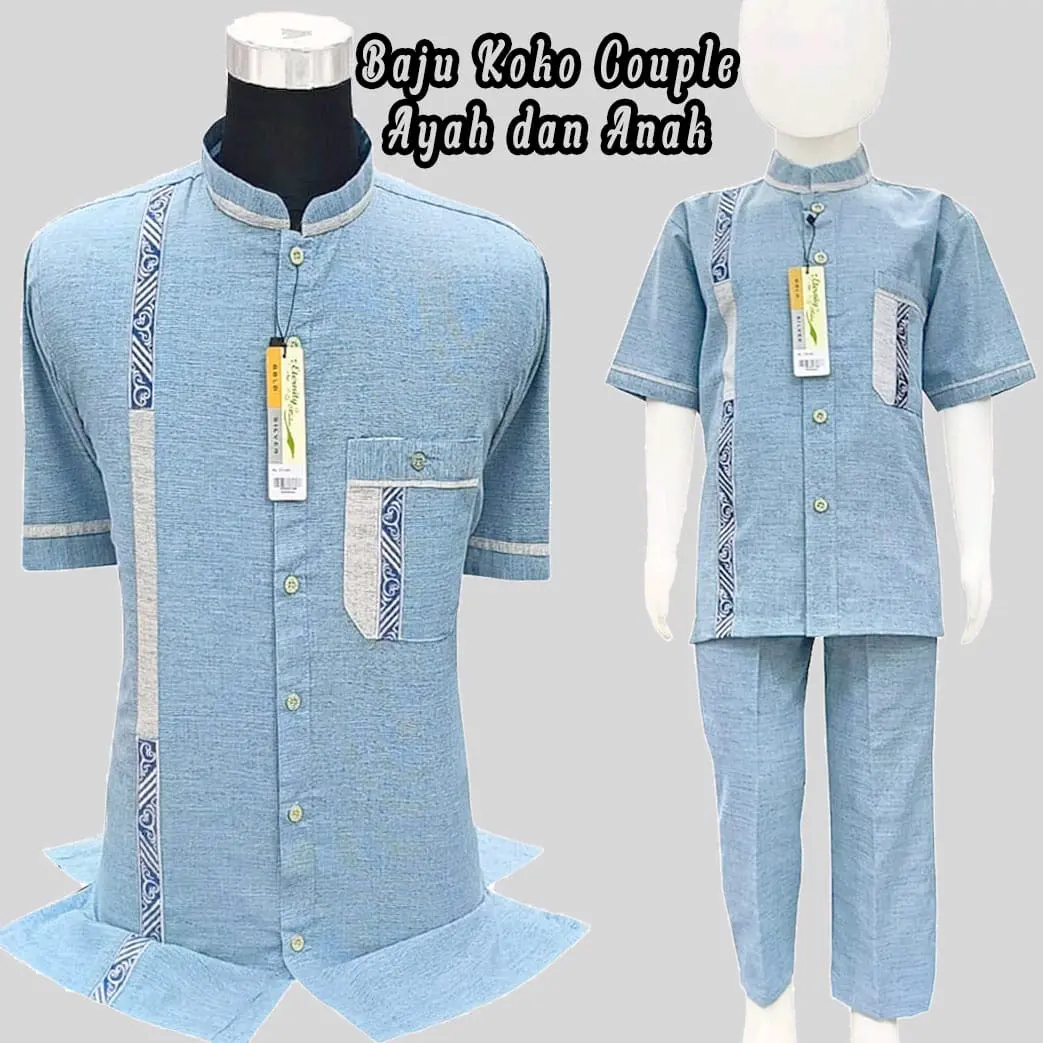 Baju Koko Couple Ayah dan Anak Laki Laki  Lengan Pendek Syubbanul Muslimin Koko Azzahir
