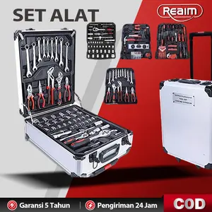REAIM Tool Kit 187 PCS 1/2 1/4 Inci, Kunci Set Socket, Wrench Pas Sok Set, Car Repair Tool, Kunci Inggris, Kunci Sok Set, Perkakas Bengkel dan Rumah, Koper Lengkap, Bahan Kuat, Tool Box Perbaikan Mobil, Alat Perbaikan Rumah