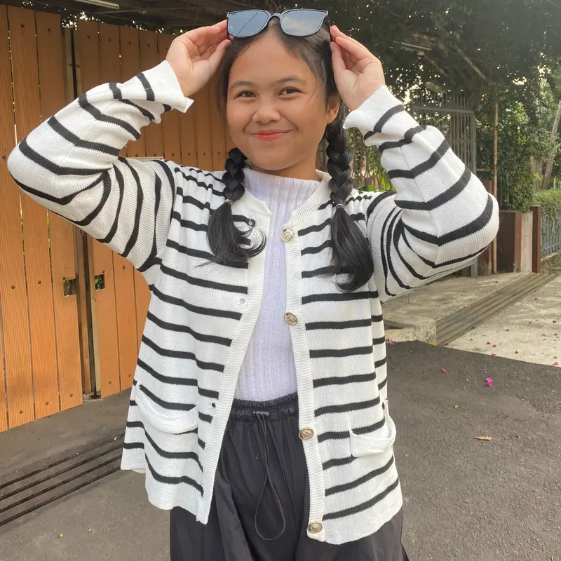 LYLYY Cardigan wanita Rajut Premium Tebal Motif Stripe Korean Style 0
