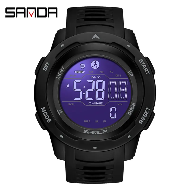 Jam Tangan Pria Digital Pedometer EL Backlight Sport Watch Shockproof Anti Air SANDA 2145 0