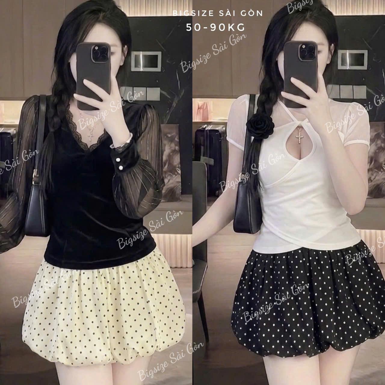 Chân Váy Bí Nữ Chấm Bi Bigsize 50–90kg, Chân Váy Đũi Cotton Lưng Chun Co Giãn Che Dáng Xinh Bigsize Sài Gòn - B.1847