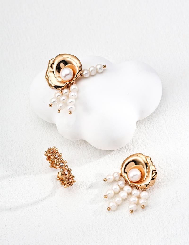 Product Introduction of 925Pearl Tassel Earrings, Metallic - textured Flower - shaped, for Daily Wear/Parties, Fashion Earrings, Unique Design for Elegance dsmp  earrings dsmp  earrings 15