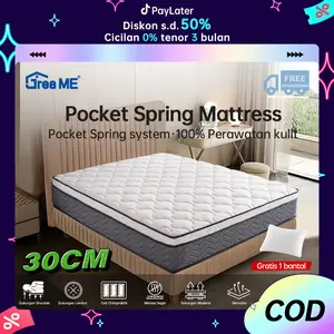 GREAME SUPER 3 Kasur Springbed Spons Busa Tebal 30cm Memory Foam Empuk Lantai Matras Anti Lembab Free Bantal Pocket Spring Garansi 10 Tahun Furniture Ranjang
