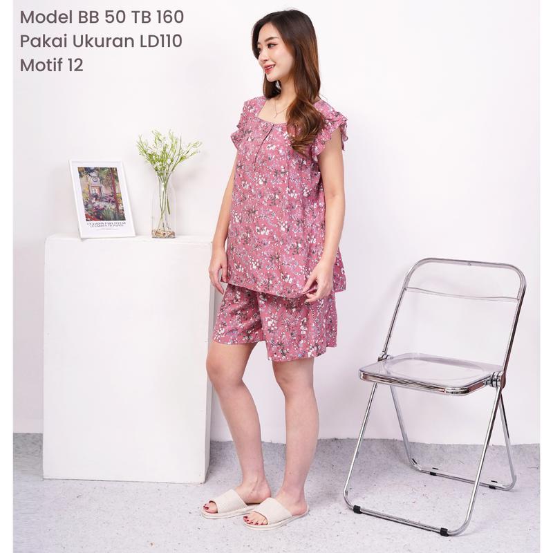 [ SALLY ] LD110/120/130/140 Setelan Baju Tidur Rayon Premium Motif Yukensi Celana Pendek Standar Jumbo Bigsize Busui-Friendly 3