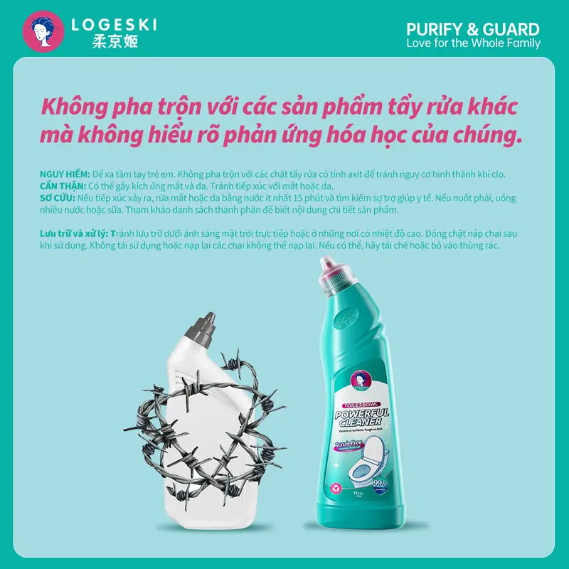 [LIVE] Nước tẩy bồn cầu Logeski, Sạch không cần chà, công thức kiềm, khử trùng và khử mùi - 500ml × 3 chai, dùng để làm sạch lát gạch và kính 8
