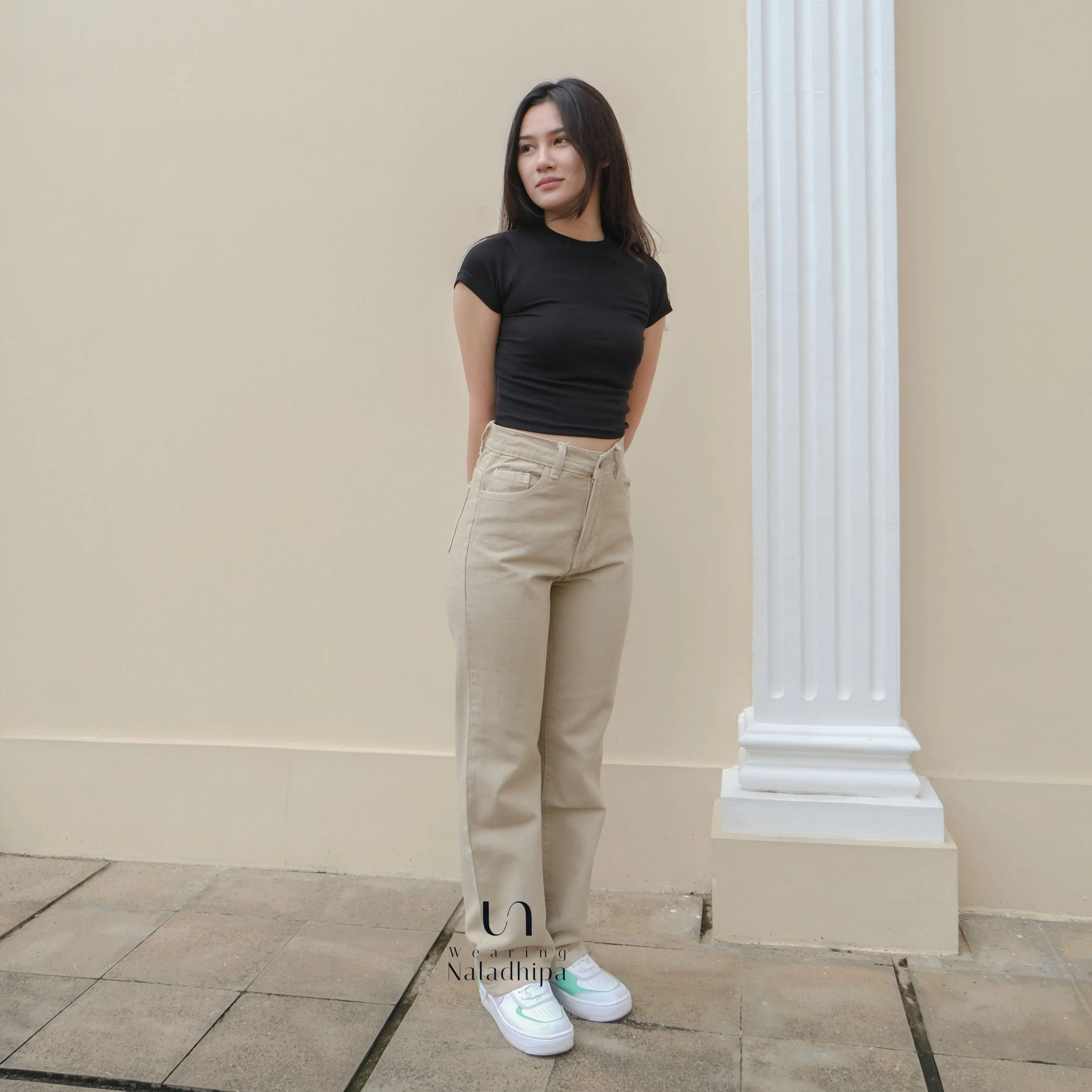 Nara Pants Peanut - Celana Panjang Straight Jeans Highwaist wanita Basic Loose Cewek Casual
