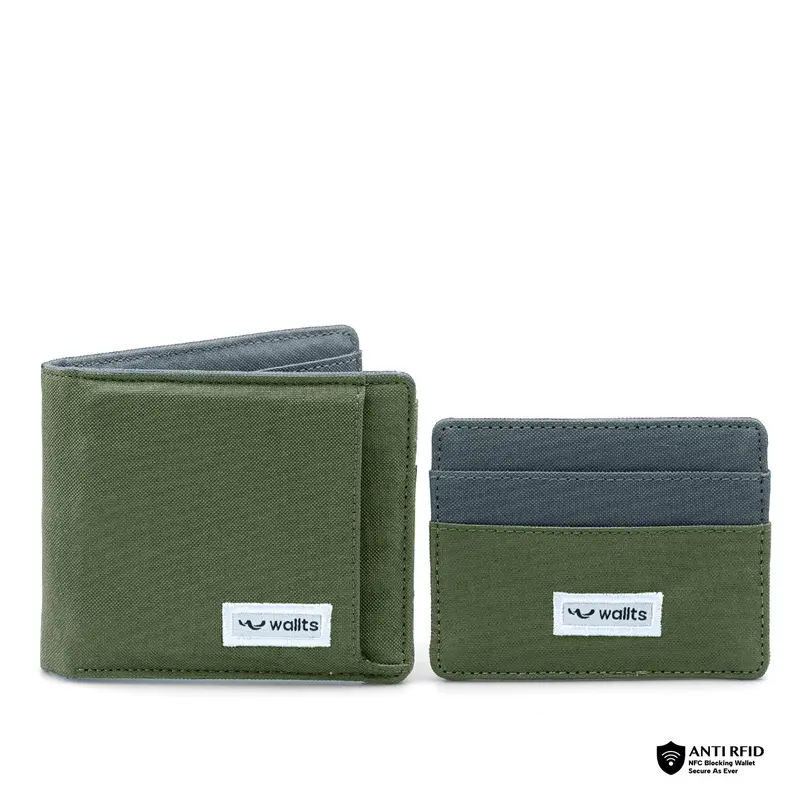 Wallts Aster 2 in 1 Wallet Army Charcoal -  Dompet  kanvas  uang dan  kartu Pria Wallet Card Holder  Hitam 3