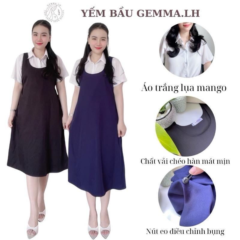 Yếm lẻ bầu GEMMA.LH Y6 cổ tròn màu đen và xanh đen ,có nút cài eo ,có túi , yếm lẻ bầu có size từ 40kg đến 100kg . Váy Bầu Đầm Bầu.