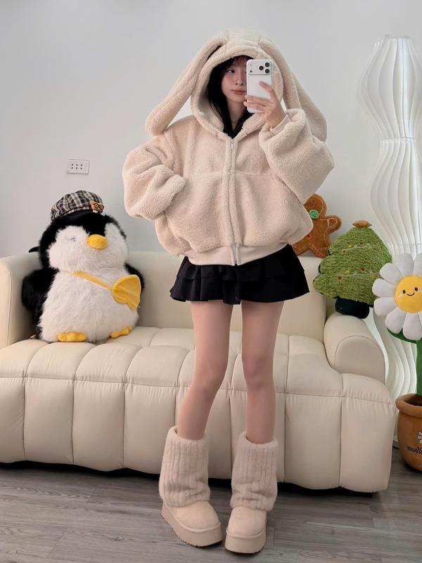 MỞ BÁN ÁO LÔNG ÁO THỎ TAI DÀI LÔNG CỪU DÀY CROPTOP DÁNG NGẮN HOODIE KHÓA KHÉO DẾ THƯƠNG