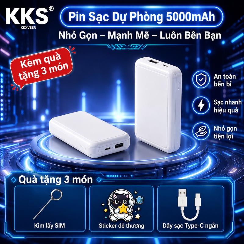 2026kks 5000mAh Sạc dự phòng tiện lợi mang theo bộ sạc dự phòng không dây dài nhỏ gọn phù hợp cho các chuyến đi hàng ngày-T03