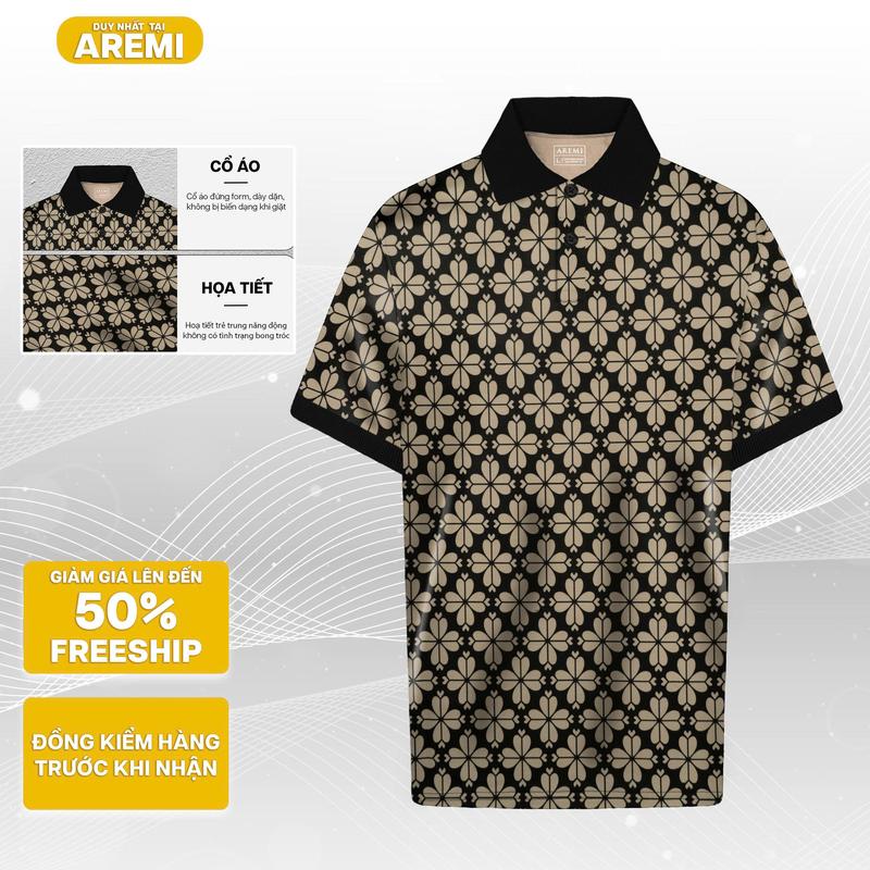Áo polo nam tay ngắn thun có cổ AREMI chất liệu cotton tổ ong co giản họa tiết in sang trọng co giản APL0030