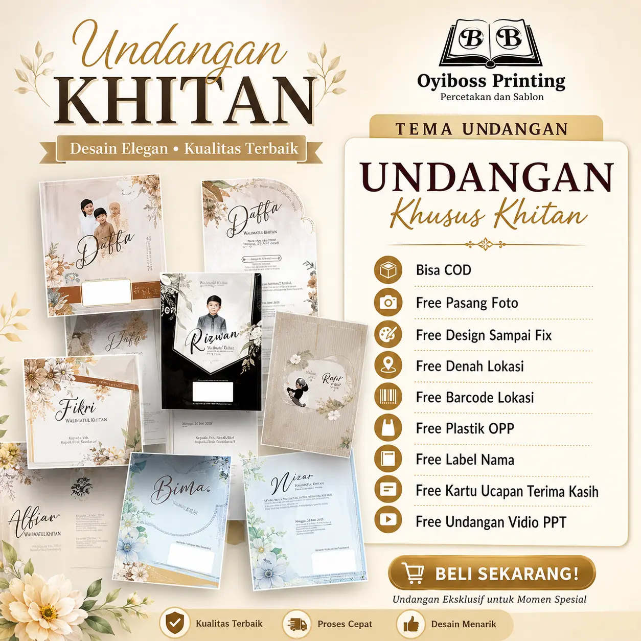 {Isi 50 PCS} Cetak Undangan Khitan Mewah Full Colour free tambah foto siap sebar free Plastik