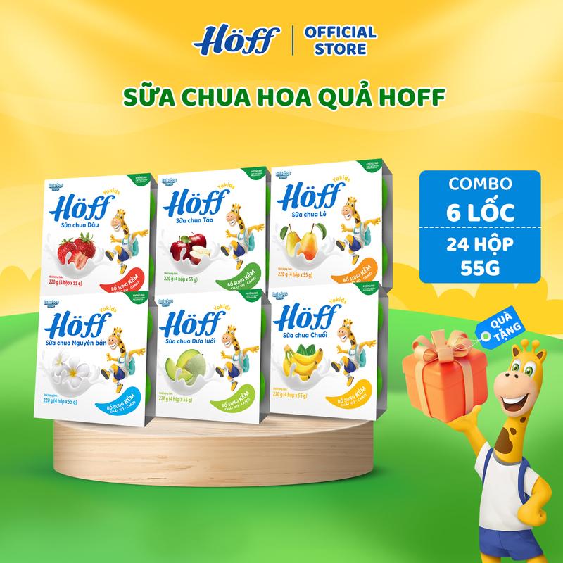 Mới Combo 6 lốc Sữa chua trái cây HOFF 6 mix vị Dâu Táo Chuối Nguyên bản Dưa lưới Lê 24 hộp x 55g