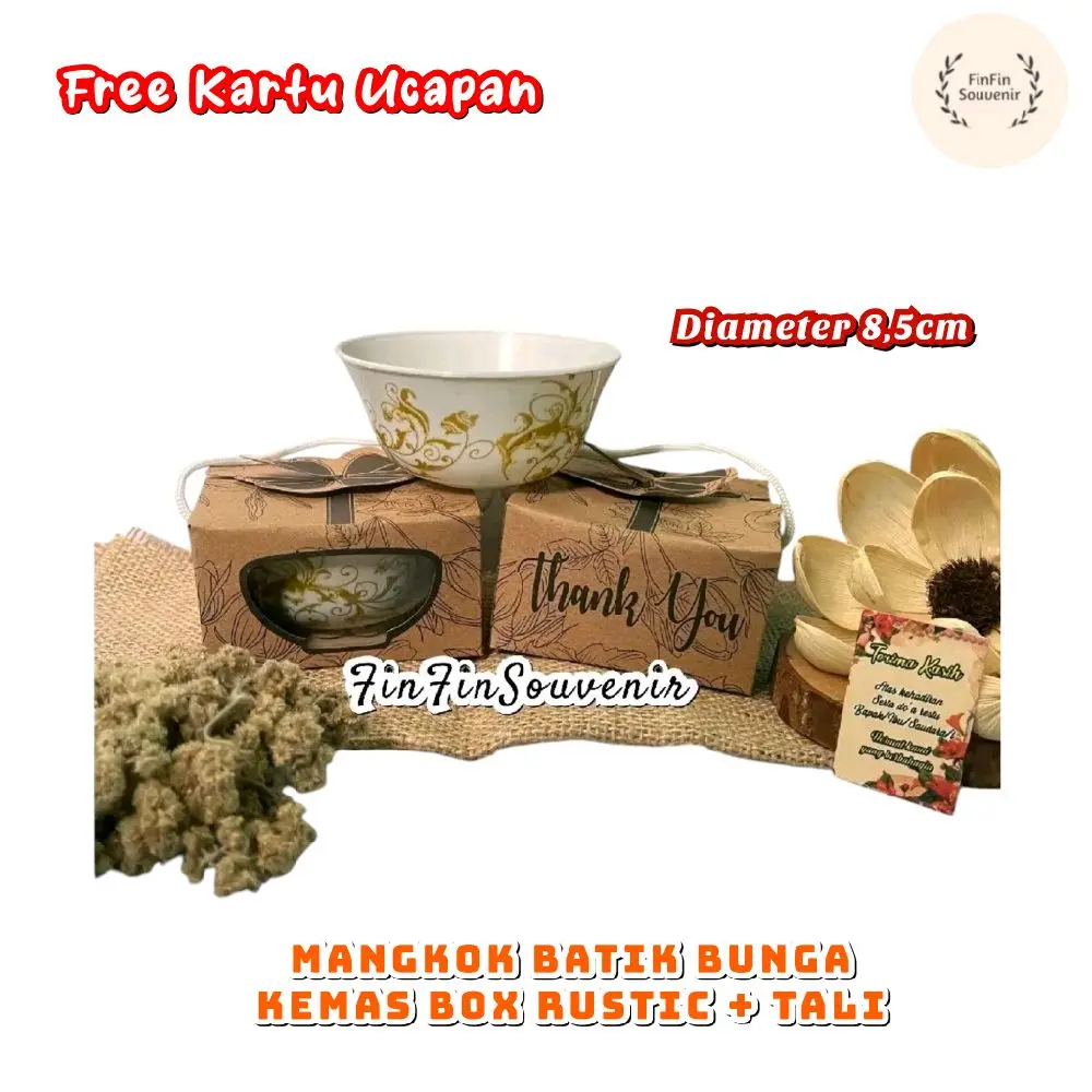 (isi 50pcs) Souvenir Mangkok Batik Kemasan Box Rustic free kartu ucapan