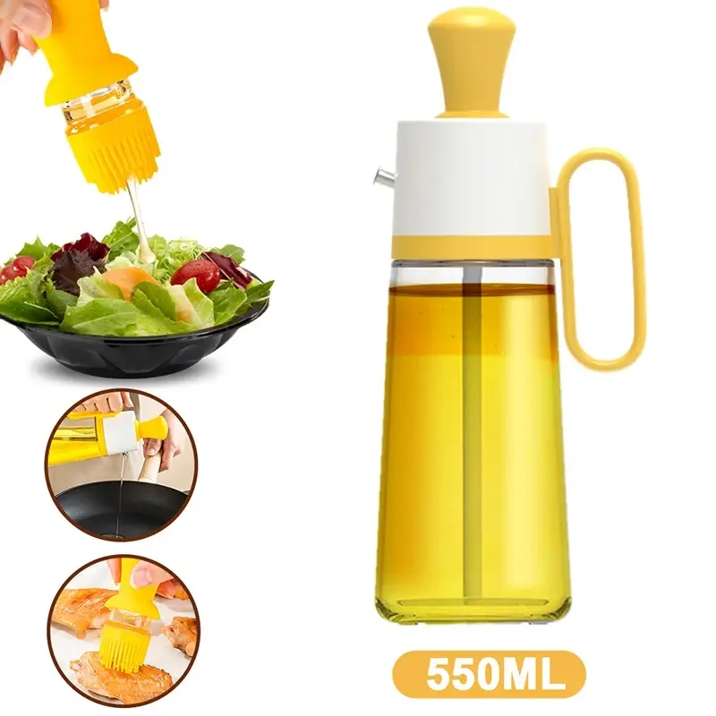 Glass Olive Oil Dispenser Bottle 550ML With Silicone Brush 2 In 1, Silicone Dropper Measuring Oil Dispenser Bottle for Kitchen Cooking, Frying, Baking, BBQ Pancake, Air Fryer, Marinating