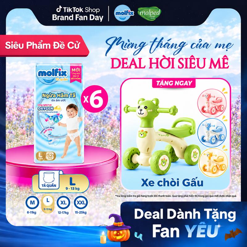 Combo 6 gói Tã/bỉm quần Oxy Super Jumbo Molfix (CÓ MIX SIZE) giúp Ngừa Hăm Tã đủ các size M,L,XL,XXL,XXXL