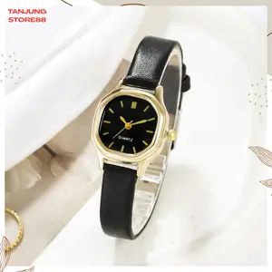TJ Jam Tangan Wanita Pria Couple Polos Casual Dial Segi Fashion Analog Quartz Simple Strap Kulit Pu Leather RM177
