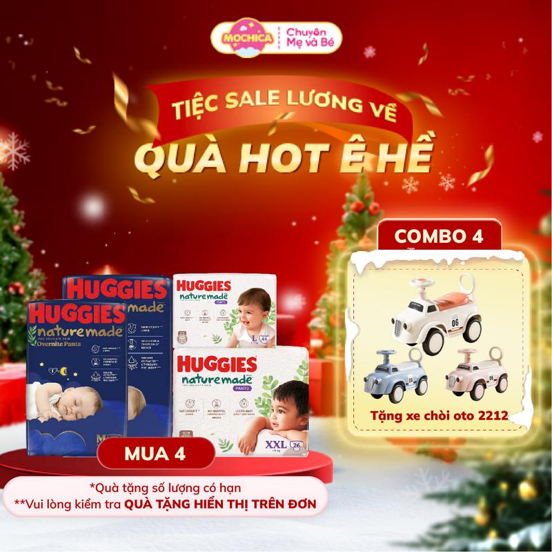   MUA 4 TẶNG XE CHÒI OTO  Tã Quần Ban Đêm và Ngày Huggies Platinum Nature Made Overnite M58 L44 XL38 XXL26 _ Mochica 