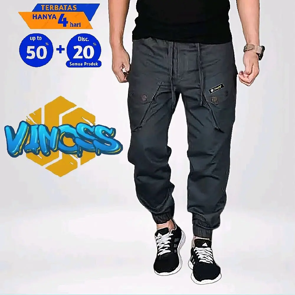 vinoss celana kargo panjang celana kargo joger celana sirwal Pria Katun Santai Cargo Casual Dewasa Santai Karet sirwal Stretch Nyaman Hitam Jogger Kantong Keren