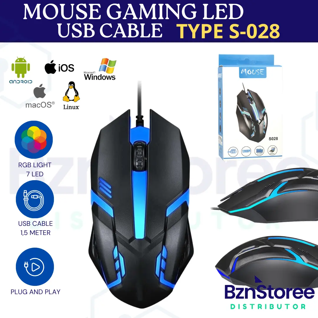 Mouse Gaming S-028 / Mouse Gaming Wired RGB Lightsync Mouse Cable Colorful LED | Mouse Laptop PC WIRED Gaming