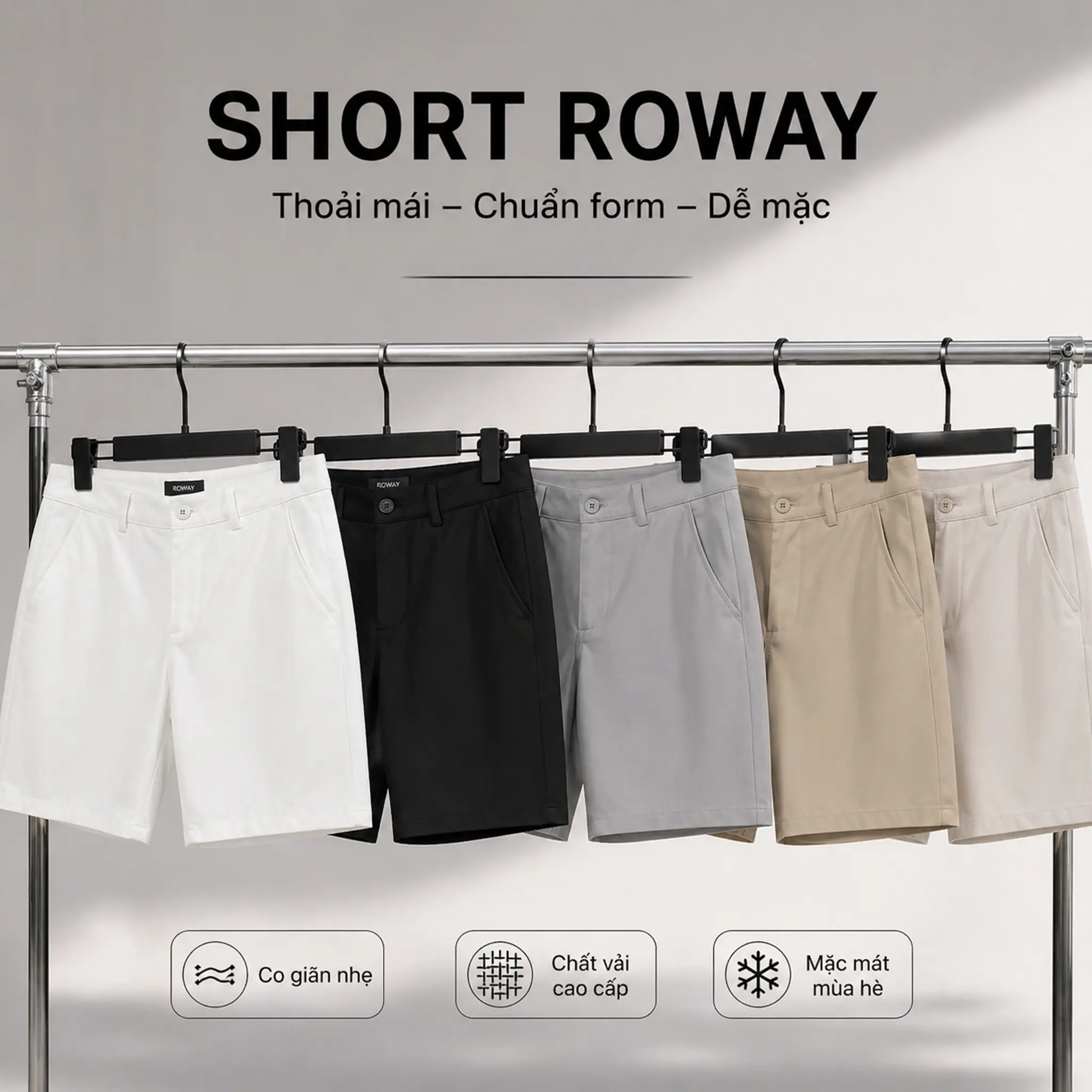 Quần short nam ROWAY, vải kaki co giãn nhẹ| quần short
