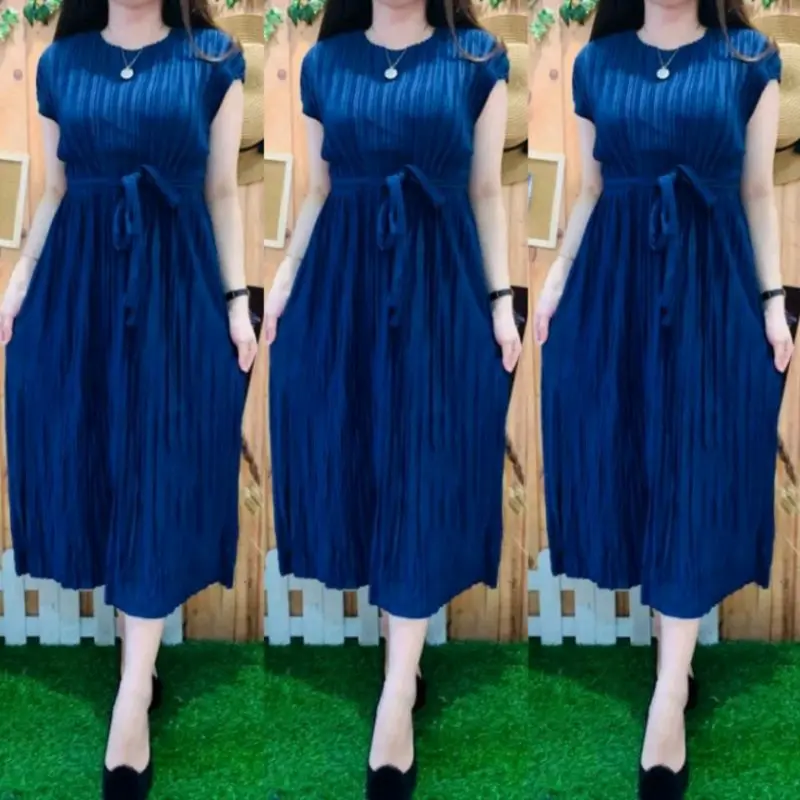 DRESS DASTER GAUN MLM PILSKET WANITA MIDI PENDEK LENGAN PENDEK BUSUI RESLETING DEPAN TALI SAMPING ELGEAN NYAMAN SANATAI 3