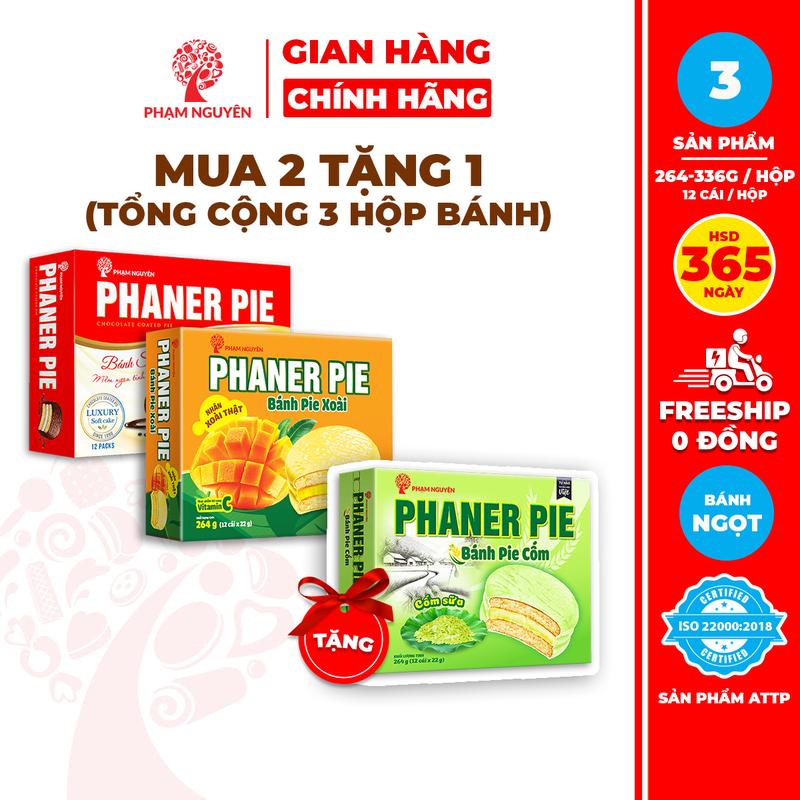  MUA 2 TẶNG 1  Tổng cộng 3 Hộp Bánh phủ socola nhân Trái Cây thật Phaner Pie 264g | Bánh ăn vặt Socola | Đồ ăn vặt | Food | Thức Ăn | Snack Sô Cô La | Chocolate 
