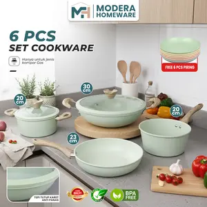 [FREE PIRING 6 PCS] Set Wajan Marble Anti Lengket Peralatan Masak Serbaguna Panci Wajan Estetik Cocok untuk Kompor Gas  Kitchenware