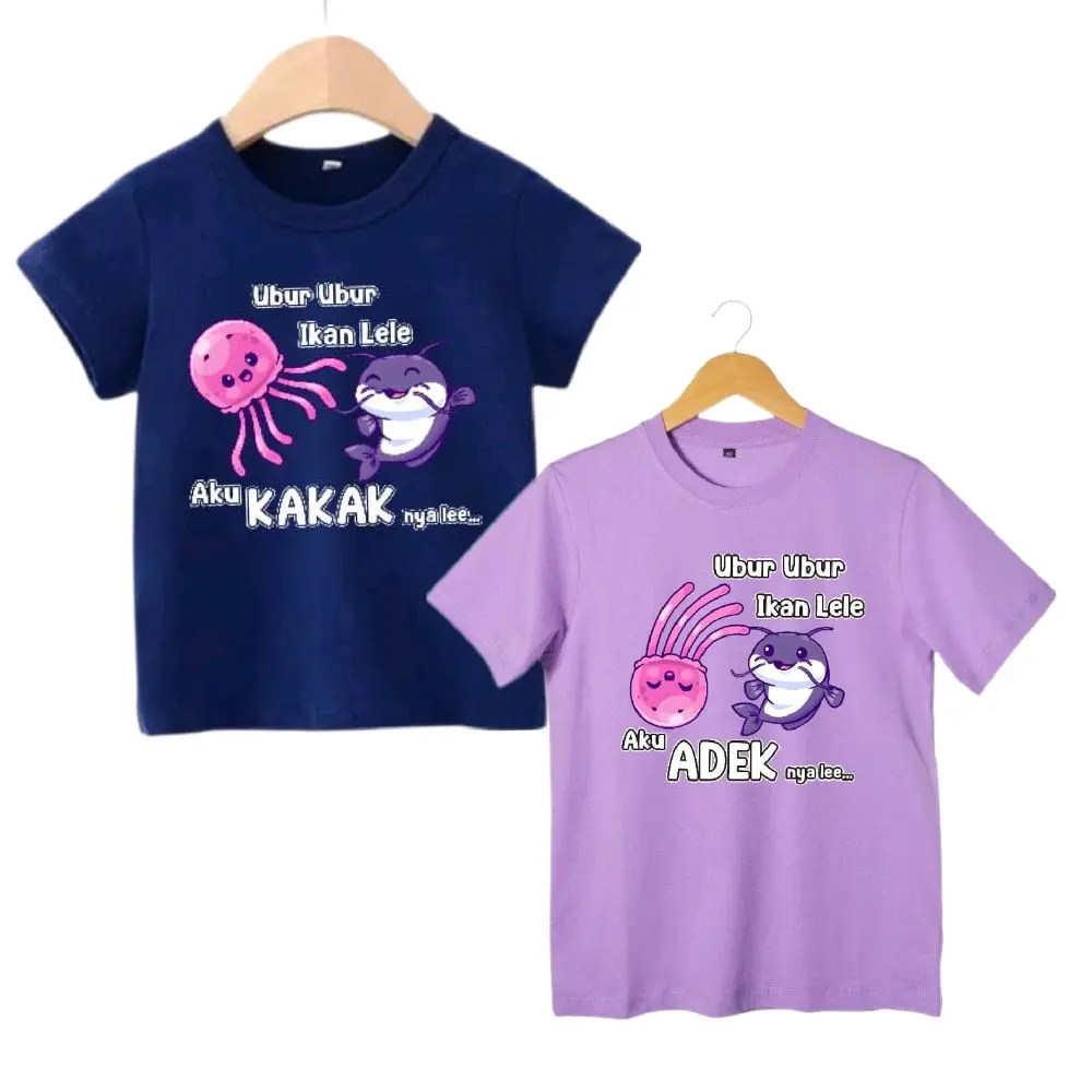 Kaos Anak Laki dan Perempuan Ubur Ubur Ikan Lele Couple Adik Kakak Fashion - Bahan Soft Polyster Lembut