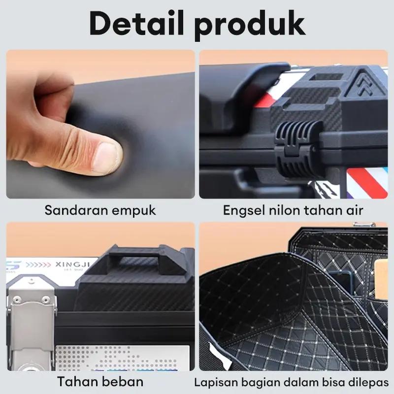 【100% barang asli 】48 L Kapasitas Besar Tahan air Box Belakang Motor Kotak penyimpanan MOTOR MURAH ABS belakang sepeda motor untuk Gunung sepeda motor dengan lampu strip reflektif suku cadang bagasi bak truk Tail Top Box Almunium Alloy Case Motorcycle