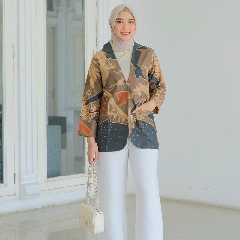 BLAZER  CITRA ATASAN WANITA BATIK KAIN KATUN HALUS LAPIS FURING TRIKOT MURAH Nyaman Panjang 2