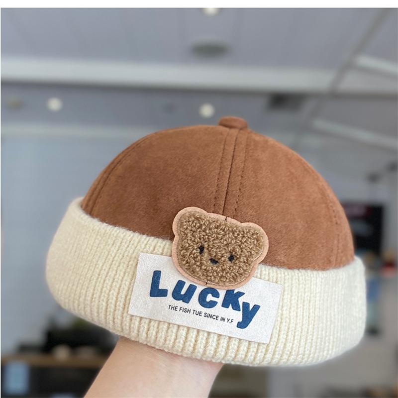 Product Introduction of 1-4Y Windproof Suede Kids Landlord Hat Korean Bear Baby Knit Brimless Cap Children Melon Caps Autumn Winter Warm Docker Hats 7