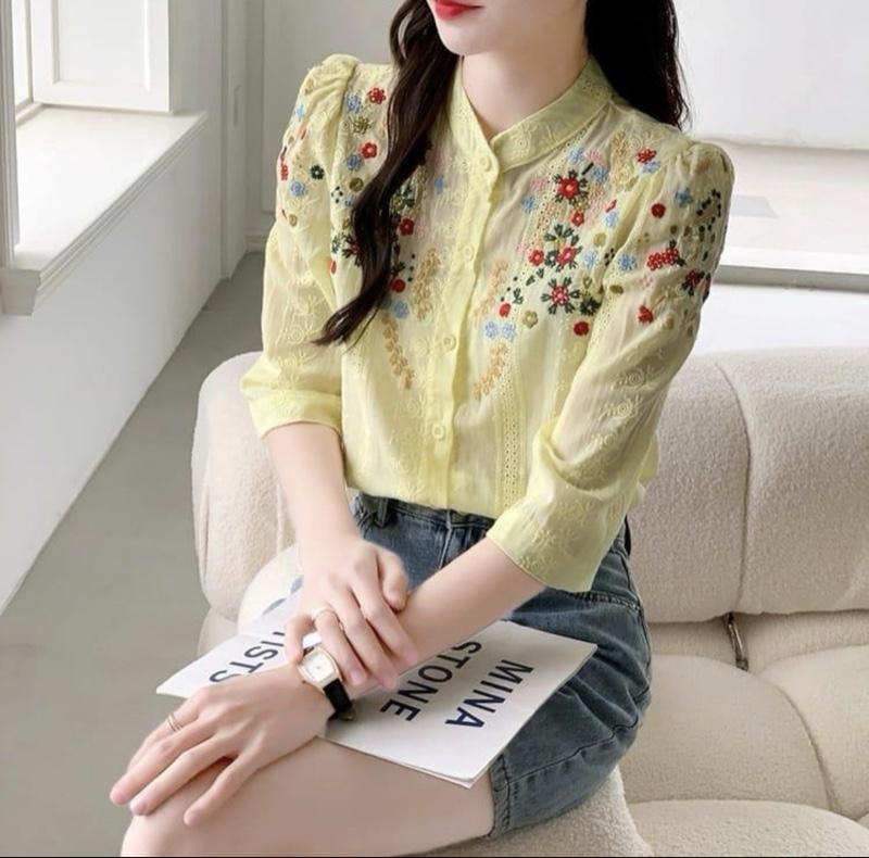 Atasan Shanvi Embroidered Cotton TM 2570 original Three M baju tren 2026 model baru model kekinian fashion kemeja bunga cantik wanita remaja cewek panjang