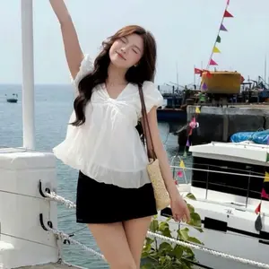 (DEAL MỞ BÁN) A-88 Áo babydoll dáng bí tay phồng phối nơ