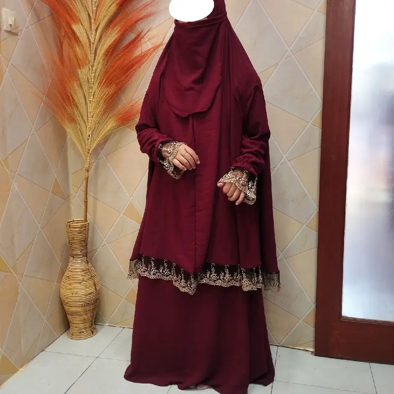 Set Gamis Renda Raya 2024 bonus cadar / gamis set lebaran 2024 free cadar Muslim Jilbab Panjang Syari Cantik Manset 5