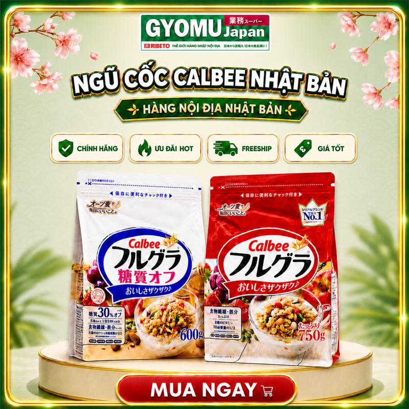 Calbee Ngũ Cốc Trái Cây Đỏ & Trắng 600g & 700g Gói Tiện Lợi Ít Đường 30% Hàng Nội Địa Nhật Bản Dâu Táo Đu Đủ Nho Bí Đỏ Dừa Non Yến Mạch