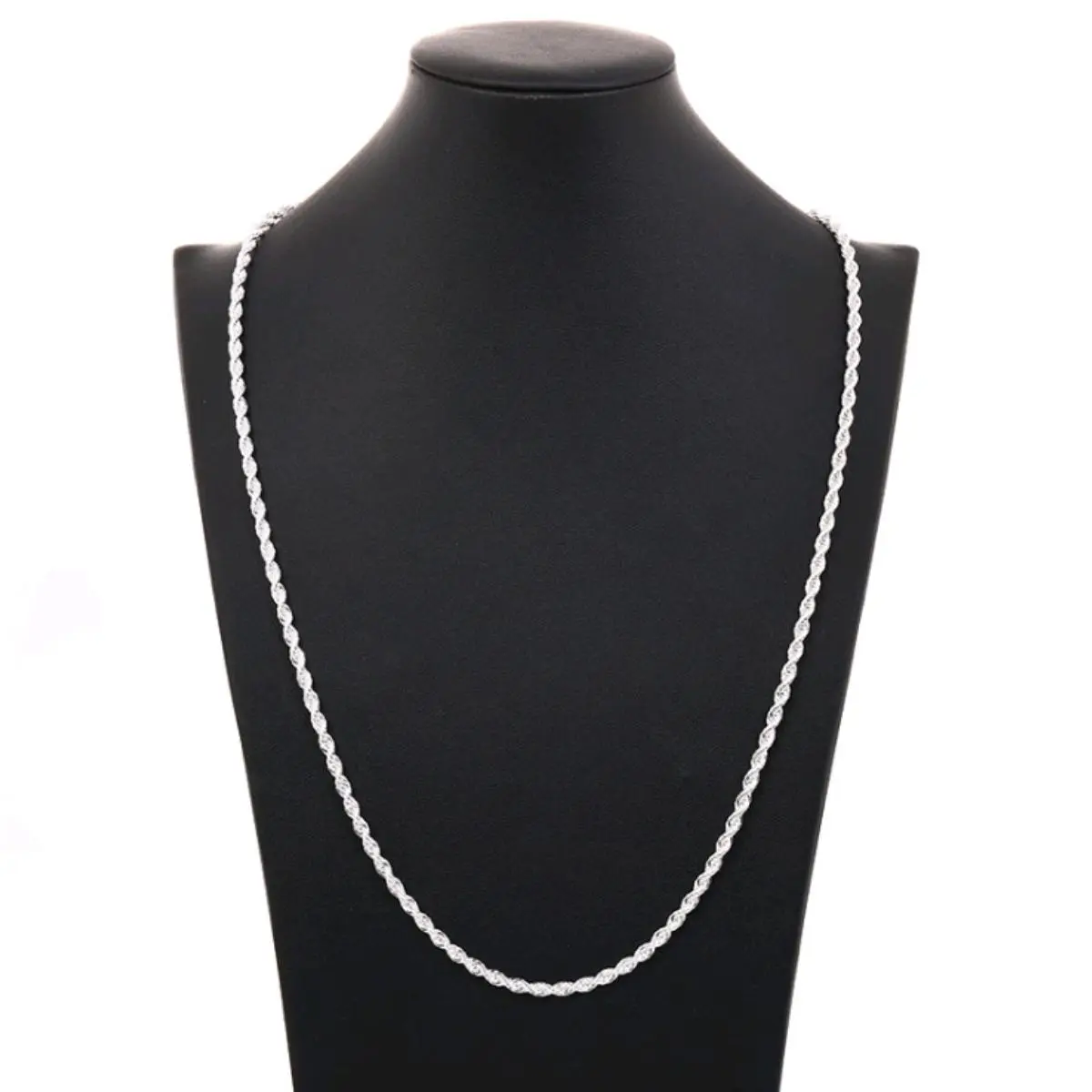 Silver Color 4mm Chain Male Twisted Rope Necklace Bracelets Fashion Women Men Silver High Quality Jewelry Set