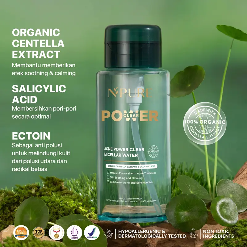 【Hoki Bundle】NPURE Paket Acne Face Toner Cica 150ml + Power Clear Micellar 300ml / Clear Pad 40pads + Power Clear Micellar 300ml / Melembabkan kulit / Mencerahkan / kulit berjerawat/ sensitif / Membersihkan debu polusi Kotoran / Exfoliating Wajah 5