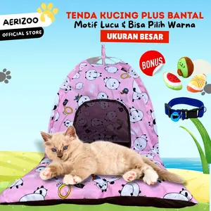 Tenda Kucing Motif Lucu Include Bantal Bonus Kalung dan Mainan Catnip Murah Aerizoo anjing & kucing doll biru