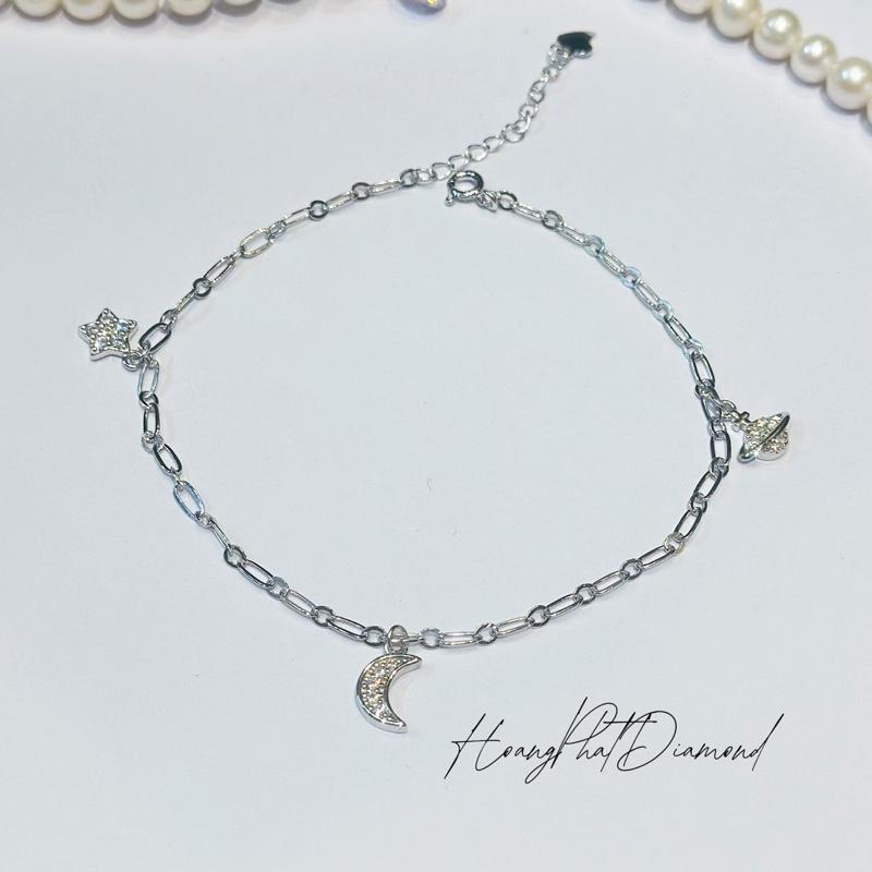 Hoàng Phát Phụ Kiện Lắc Chân Bạc Ý 925 Mắc Xích Tòn Ten Ngôi Sao Vệ Tinh Trăng Khuyết Chạm Tấm Xi Kim LC83