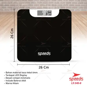 Timbangan Badan Digital 180kg scale kaca Berat  Mini  Max Original SPEEDS Impor 040-08